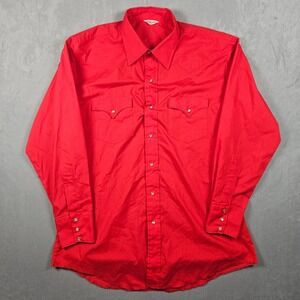 Vintage Pearl Snap Western Shirt Mens 16.5-33 Red Permanent Press Long Tail 70s